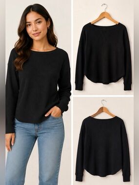 GAP Black Waffle Knit Crewneck Sweater
